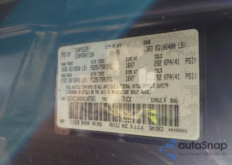 1999 Dodge Ram 1500 St/Ws from USA, damaged, VIN 1B7HC16X6XS187361